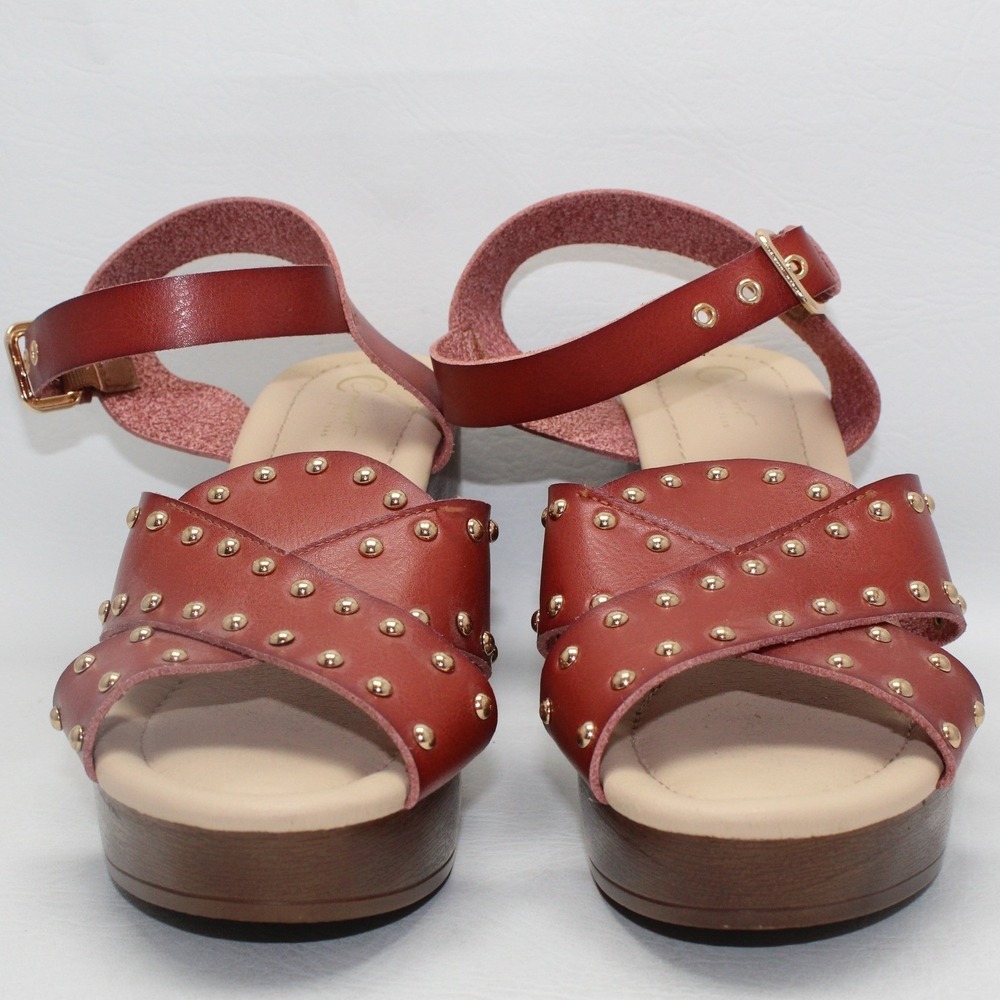 Comfort Est 1946 Womens 10M Cognac Brown Studded Platform Block‎ Heel Sandals